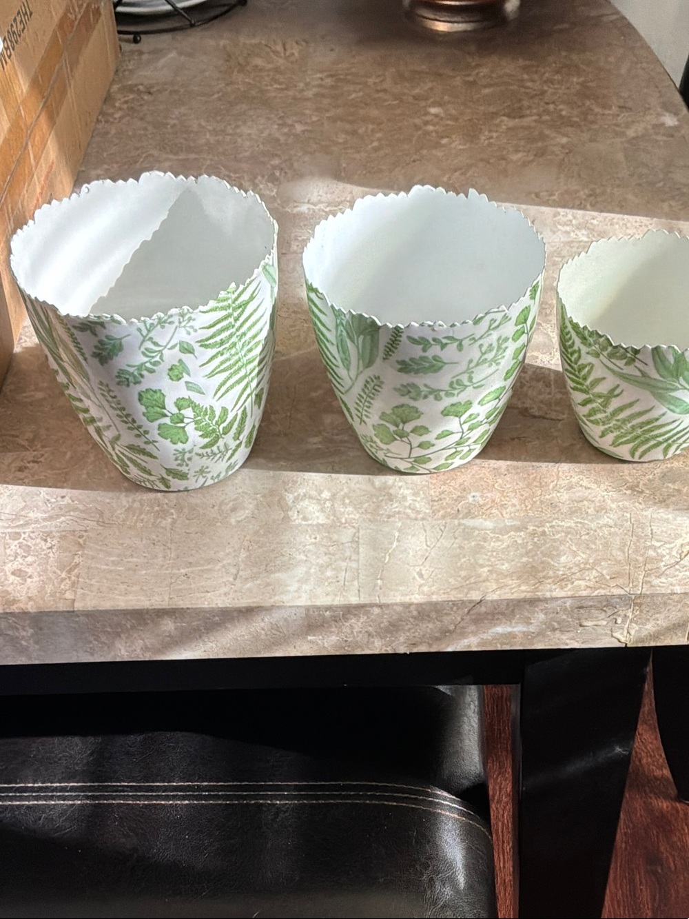 Green Fern Pattern Flower Pots Set of Three